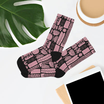 Chaussettes écolo - Motif  de plantes tropicales - rose zombie