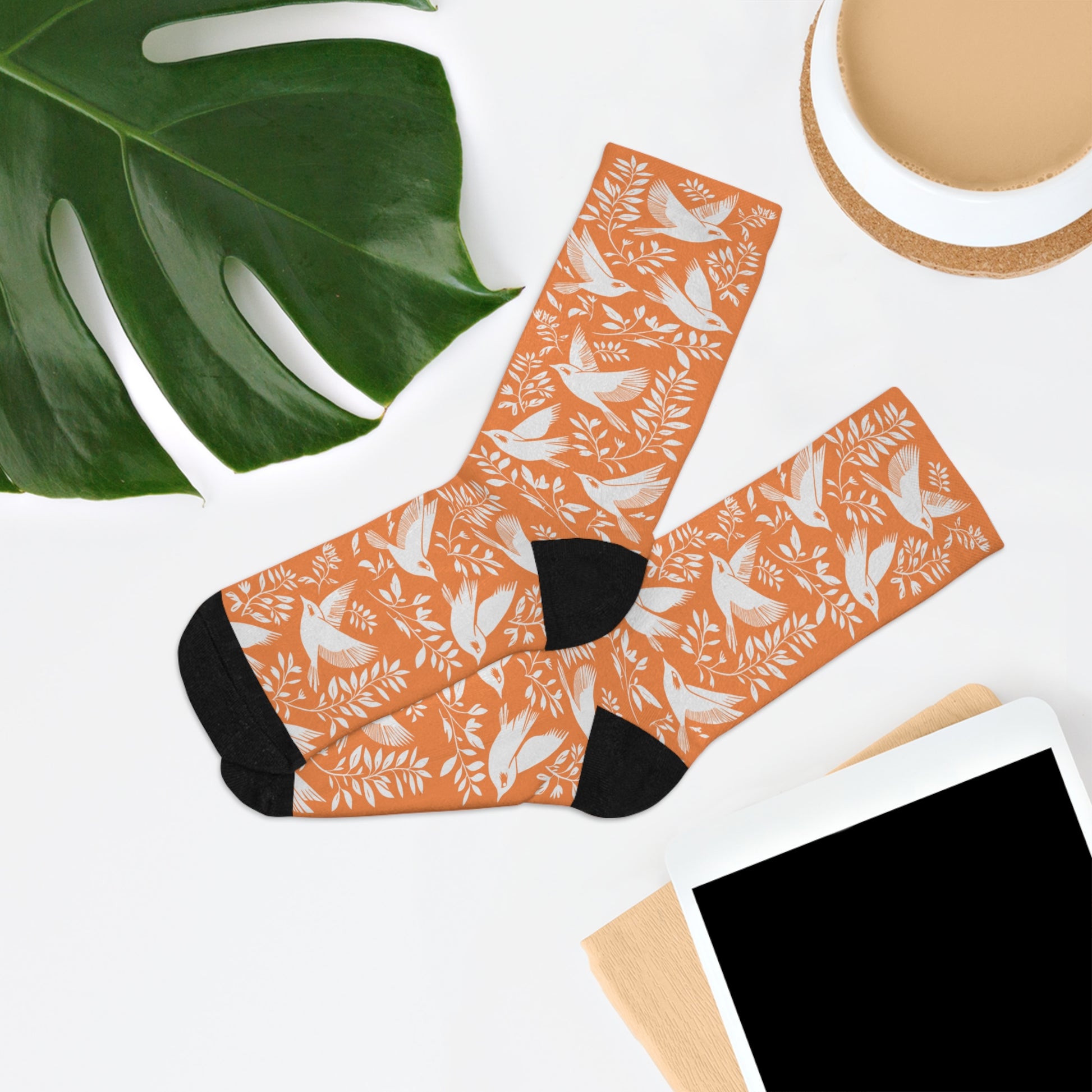 Chaussettes écolo - Motif d'oiseaux - rose zombie