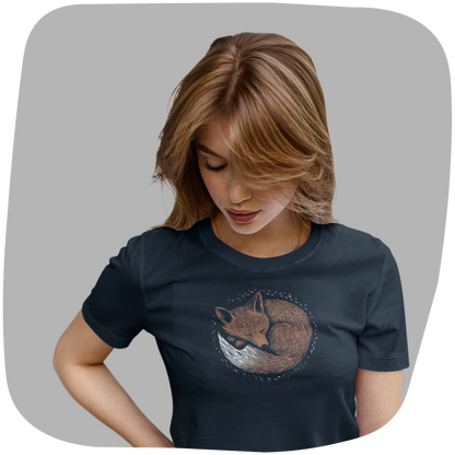 T-shirt en coton bio - Imprimé de renard en style sérigraphie
