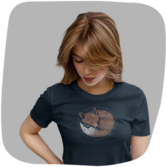 T-shirt en coton bio - Imprimé de renard en style sérigraphie
