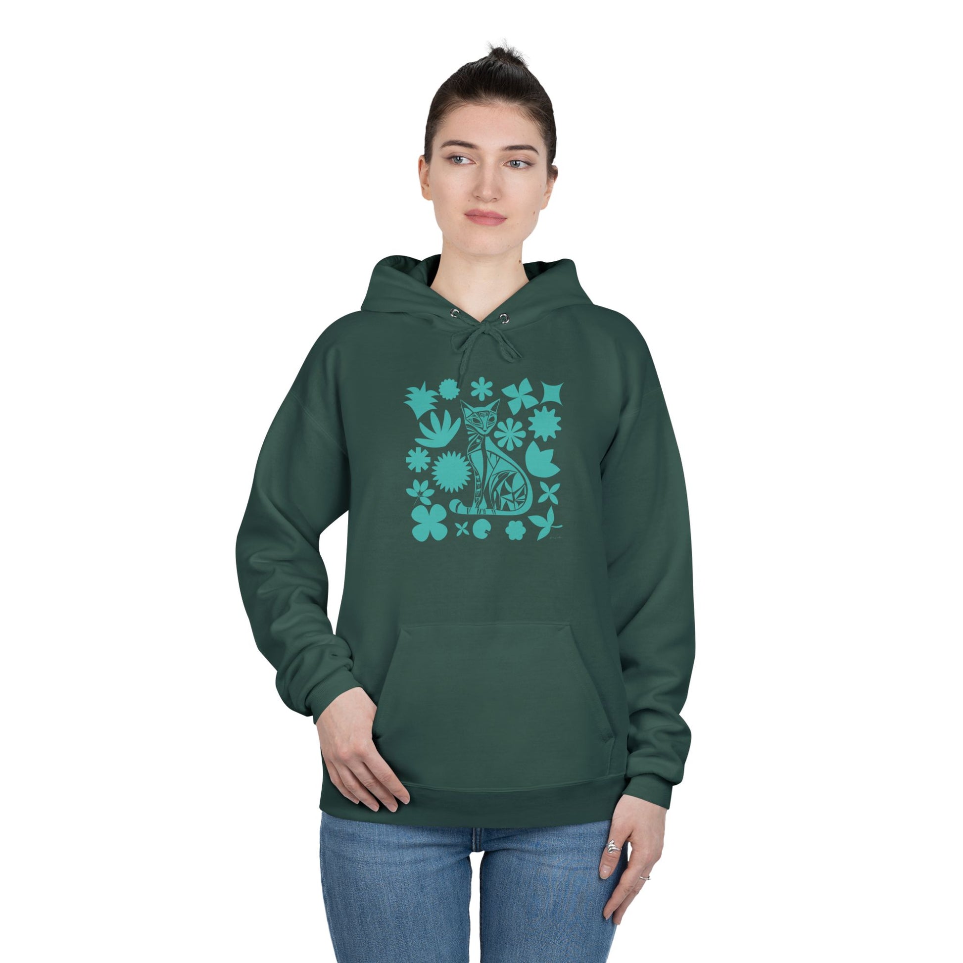 Sweat à capuche - Motif géométrique de chat - rose zombie