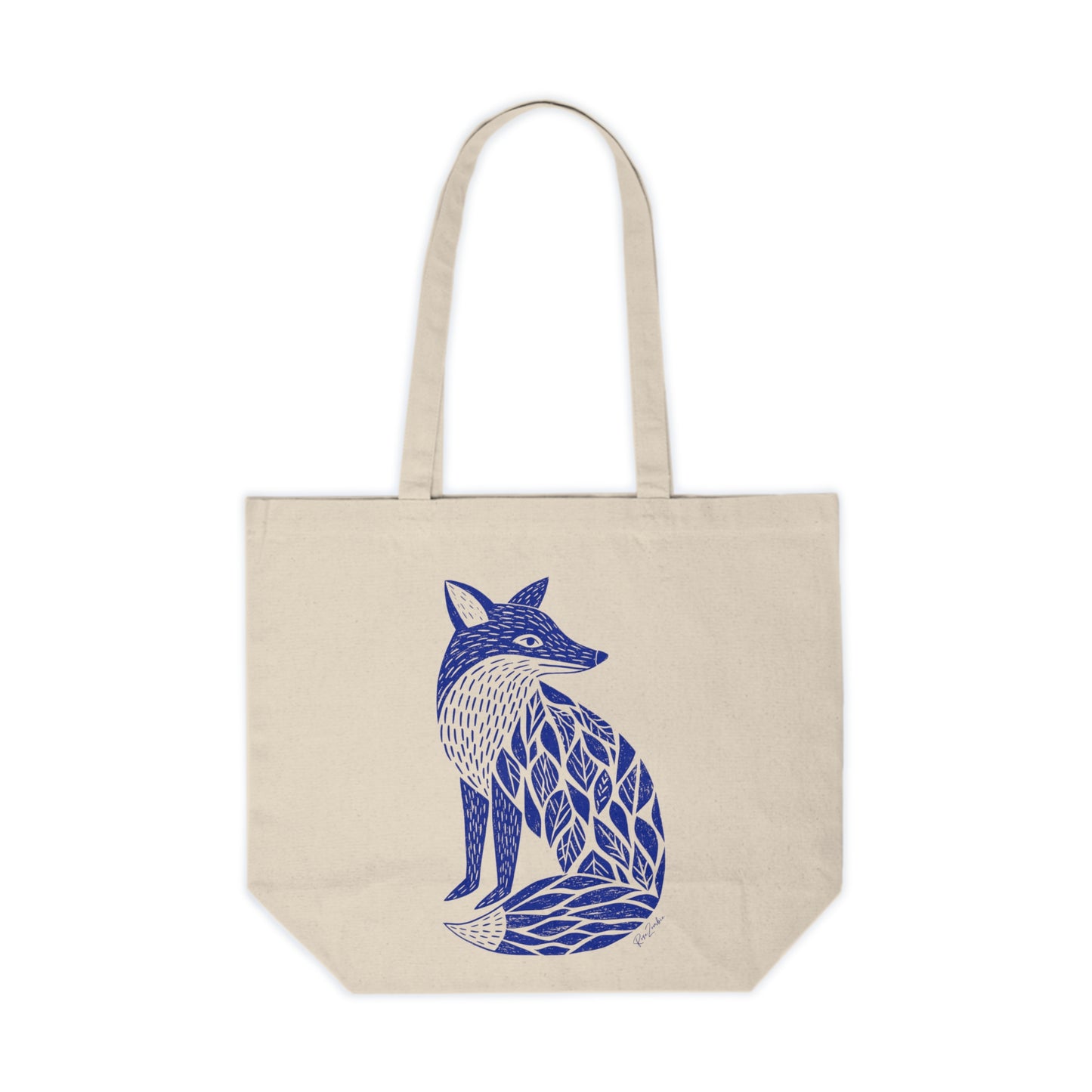 Sac tote écolo — Renard linogravure bleu cobalt