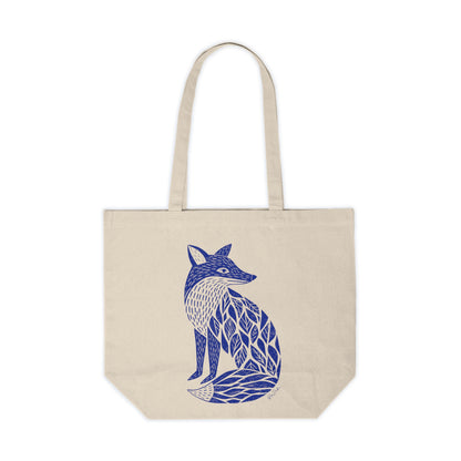 Sac tote écolo — Renard linogravure bleu cobalt