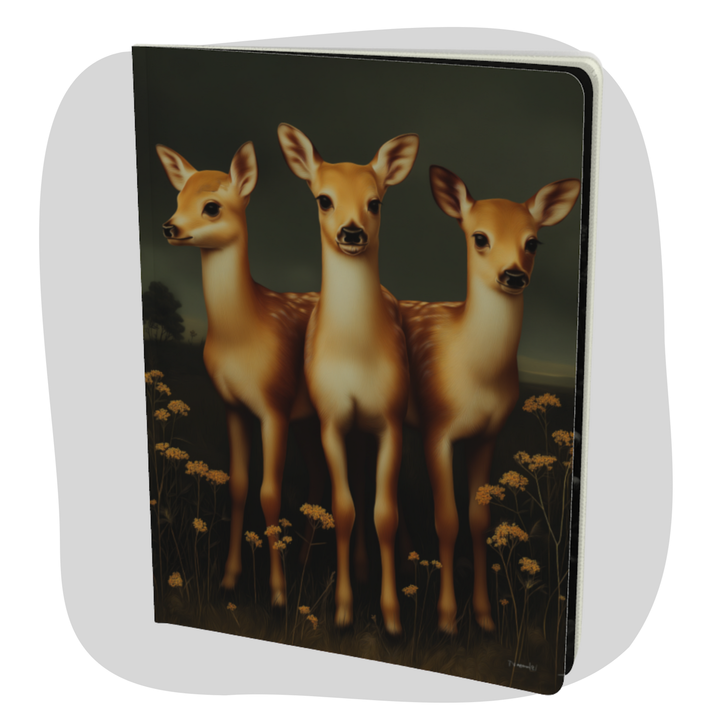 Gramd carnet papier recyclé — Trio de faons, illustration style peinture ancienne