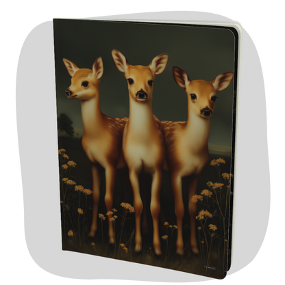 Gramd carnet papier recyclé — Trio de faons, illustration style peinture ancienne