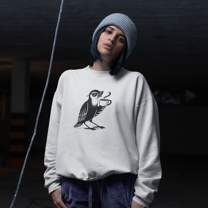Pull en coton bio – Épaisseur moyenne – Oiseau et tasse de café