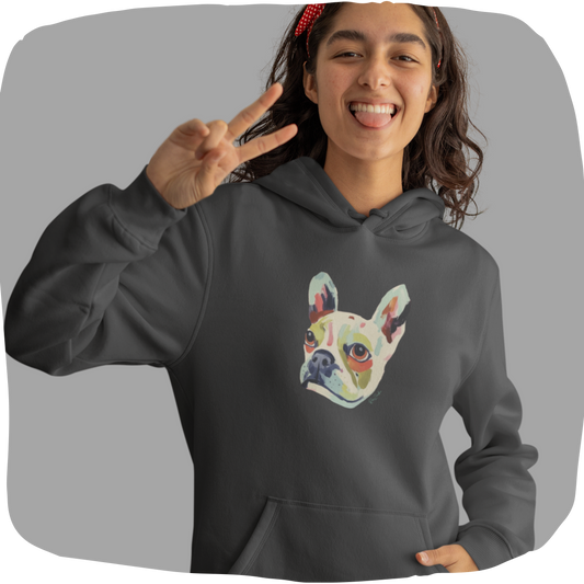 Sweat à capuche en coton durable – Imprimé bouledogue français