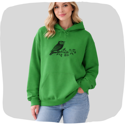 Sweat à capuche en coton durable – Hibou style linogravure