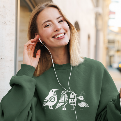 Pull en coton durable – Motif d'oiseaux géométriques