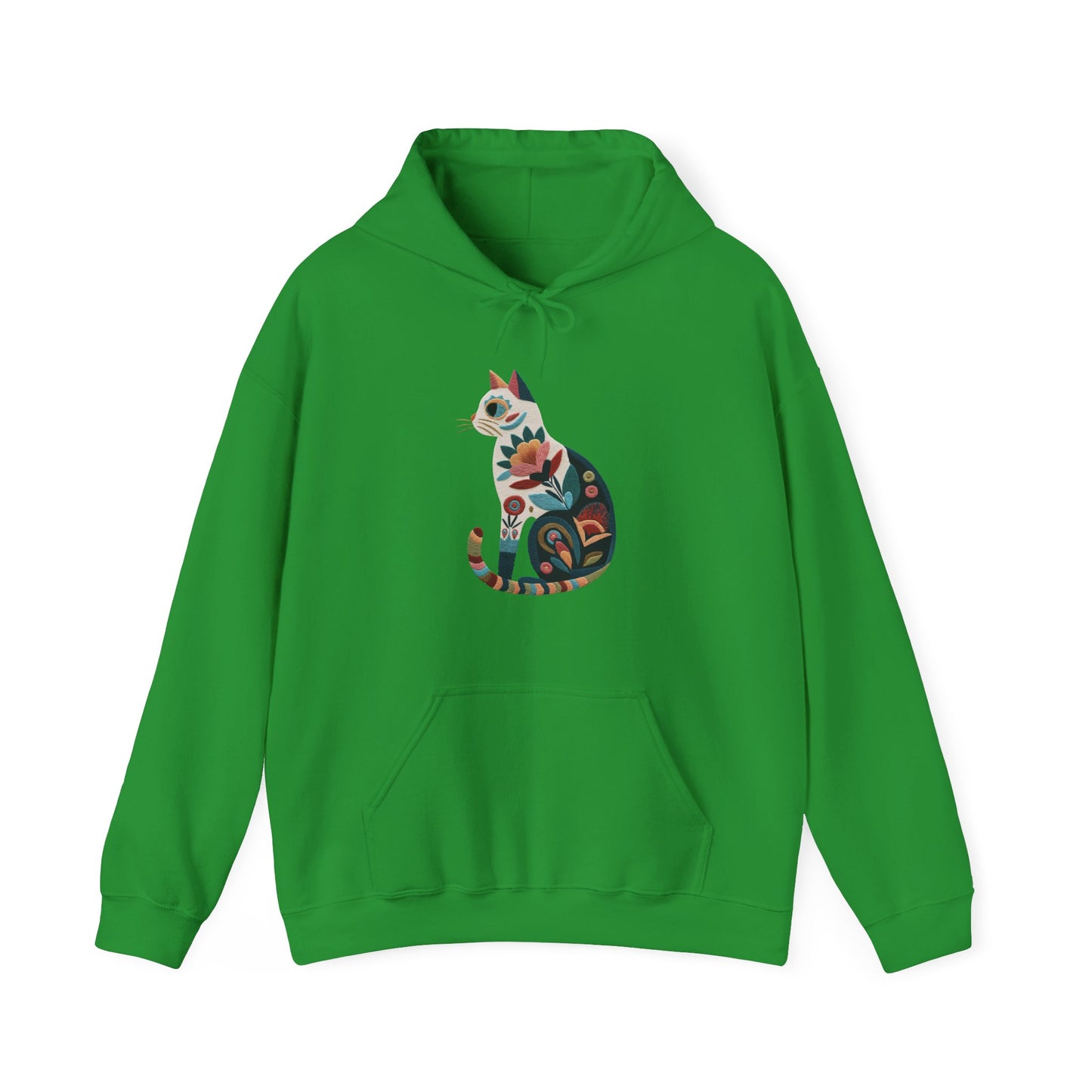 Sweat à capuche en coton durable – Chat au motif fleuri