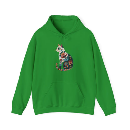 Sweat à capuche en coton durable – Chat au motif fleuri