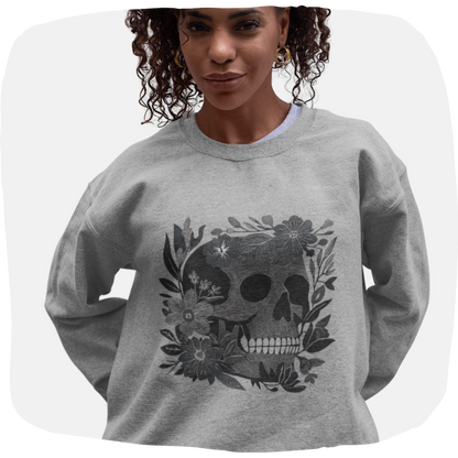 Pull en coton éthique - Crâne fleuri style gothique