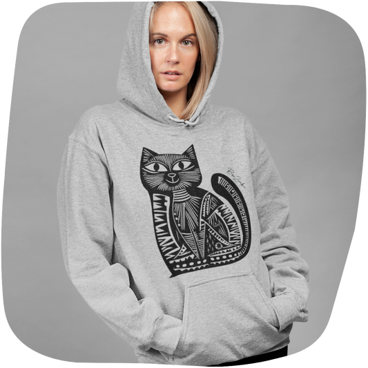 Sweatshirt à capuche en coton durable - Motif de chat - rose zombie