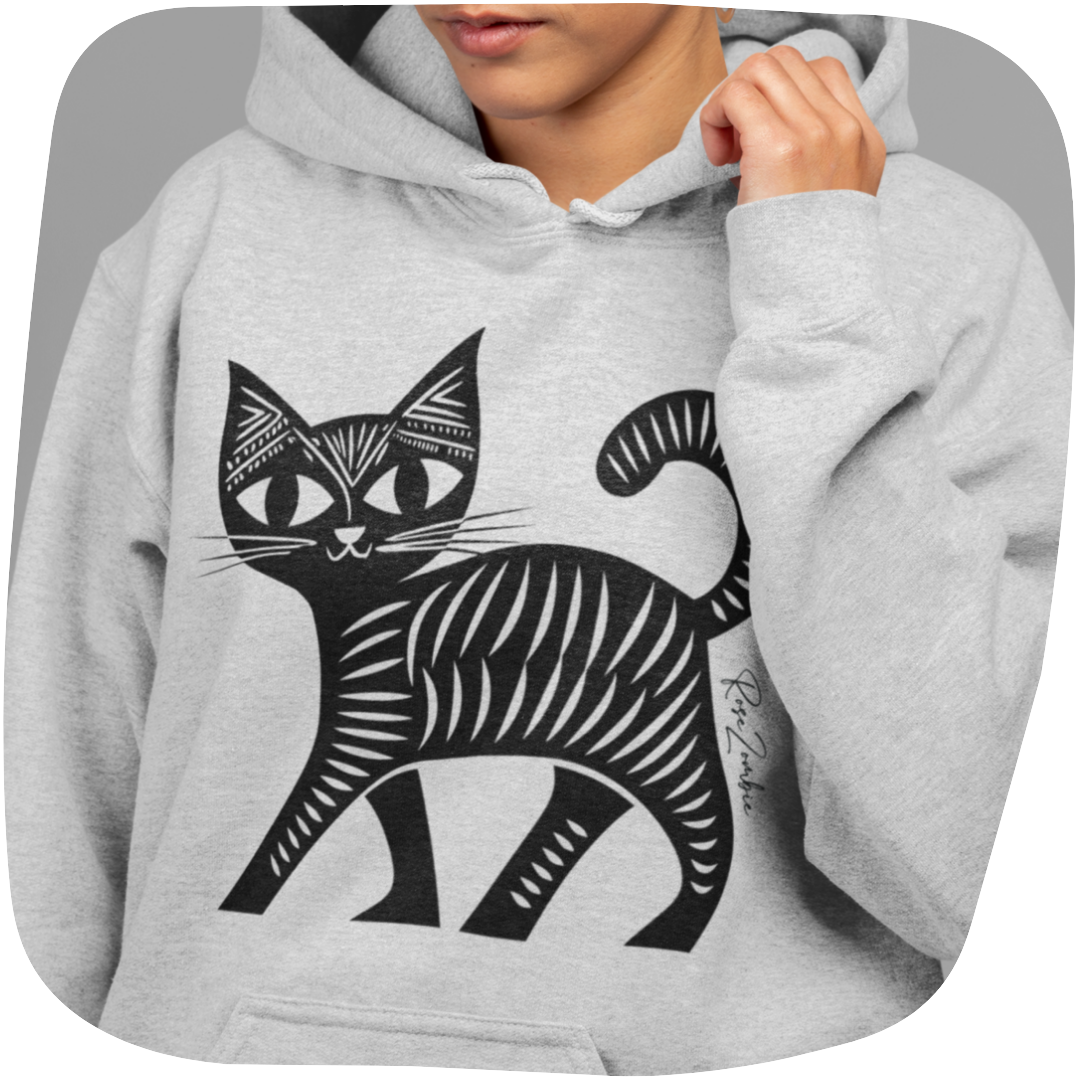 Sweatshirt à capuche en coton durable - Motif de chat - rose zombie