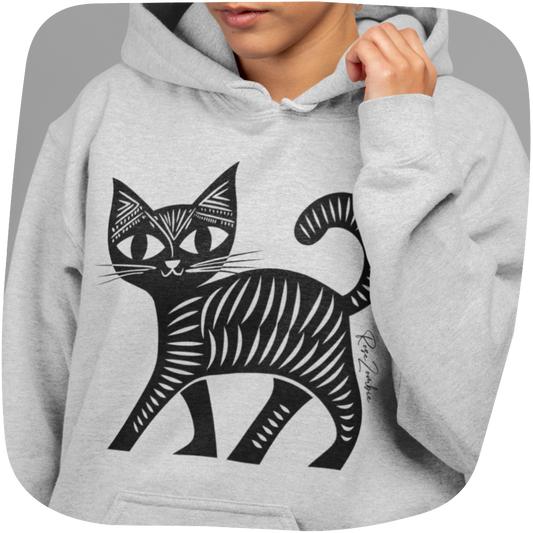 Sweatshirt à capuche en coton durable - Motif de chat - rose zombie