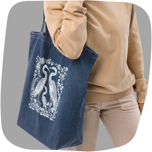 Sac tote en jean écolo en coton bio - Imprimé de hérons