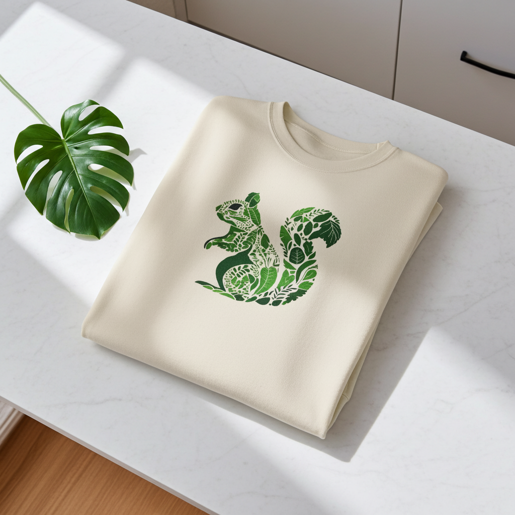Pull en coton durable – Feuilles vertes en forme d'écureuil