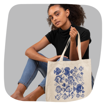 Grand sac tote en coton épais Mako - Motif marin - rose zombie