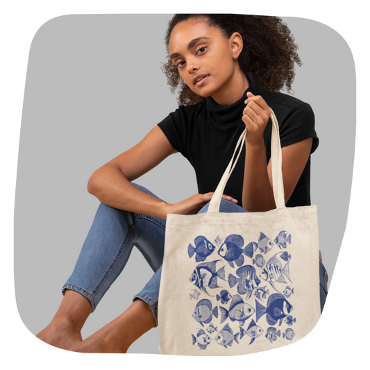 Grand sac tote en coton épais Mako - Motif marin - rose zombie