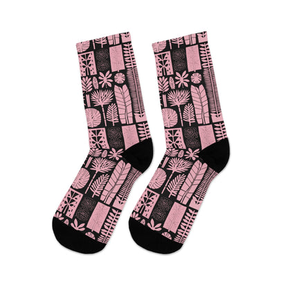 Chaussettes écolo - Motif  de plantes tropicales - rose zombie