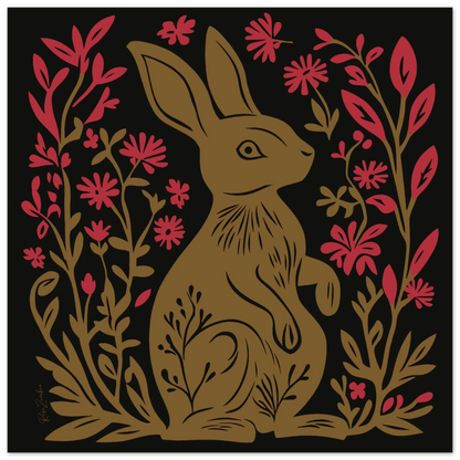 Linocut ecofriendly poster rabbit
