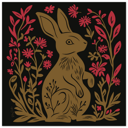 Linocut ecofriendly poster rabbit