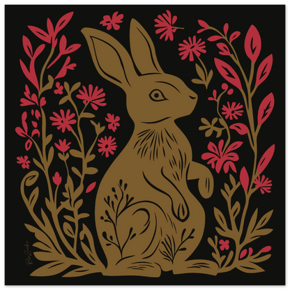 Linocut ecofriendly poster rabbit