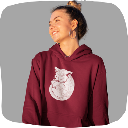 Sweat à capuche en coton durable – Motif chat endormi