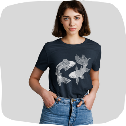 T-shirt femme en coton bio – Illustration artistique de poisson Koi