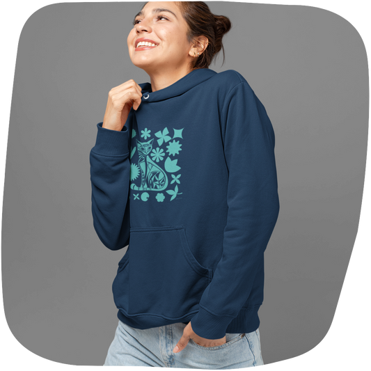 Sweat à capuche - Motif géométrique de chat - rose zombie