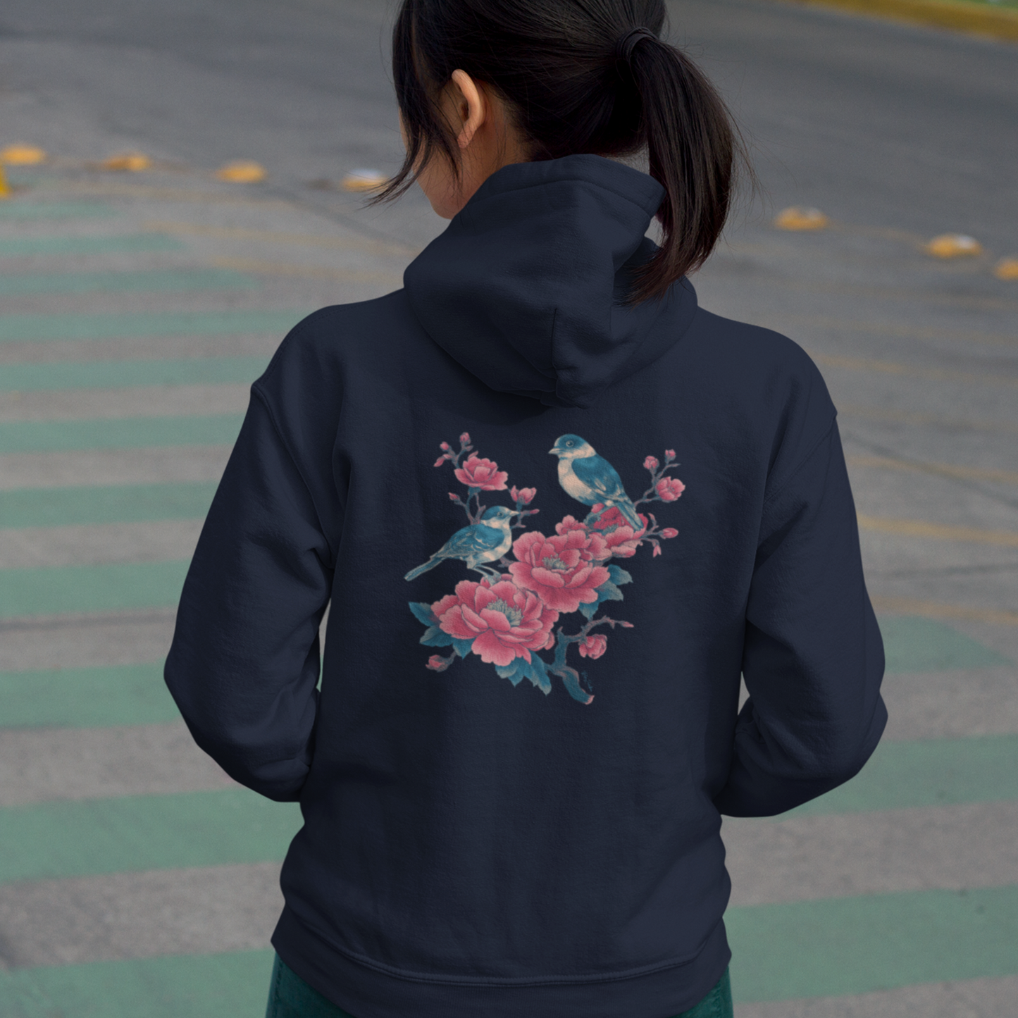 Sweat à capuche en coton bio - Oiseaux sur une branche - Épaisseur moyenne