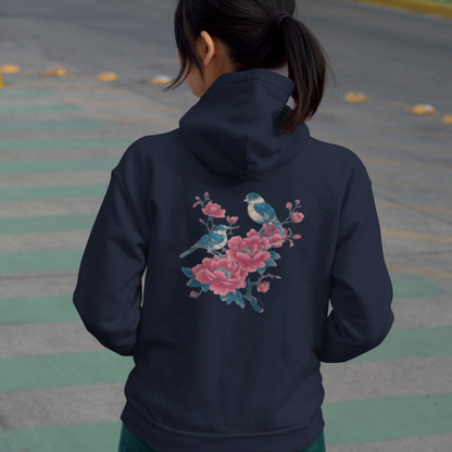 Sweat à capuche en coton bio - Oiseaux sur une branche - Épaisseur moyenne