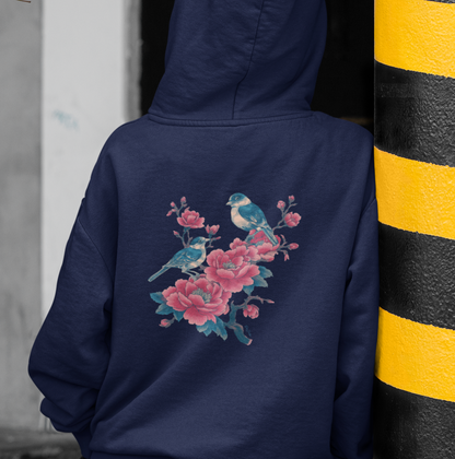 Sweat à capuche en coton bio - Oiseaux sur une branche - Épaisseur moyenne