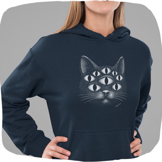 Sweat à capuche en coton bio – Chat psychédélique à 8 yeux