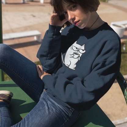 Pull en coton durable – Chat blasé et tasse de café