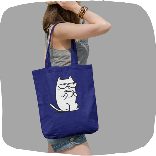Sac tote écolo - Imprimé minimaliste de chat et tasse de café