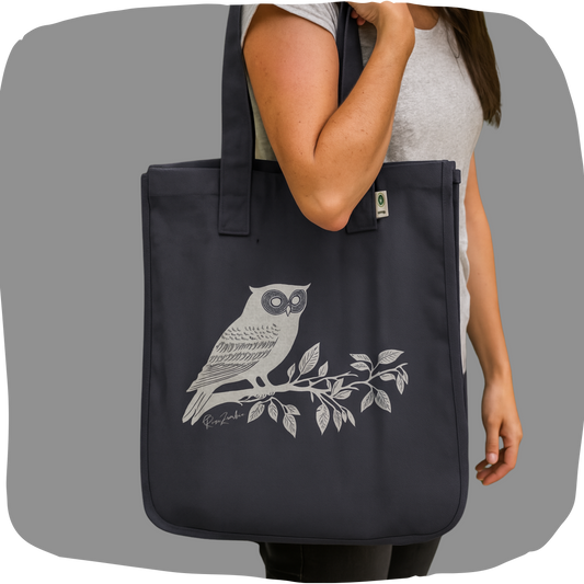 Sac tote de chanvre et coton durable - Imprimé de  Imprimé de hibou