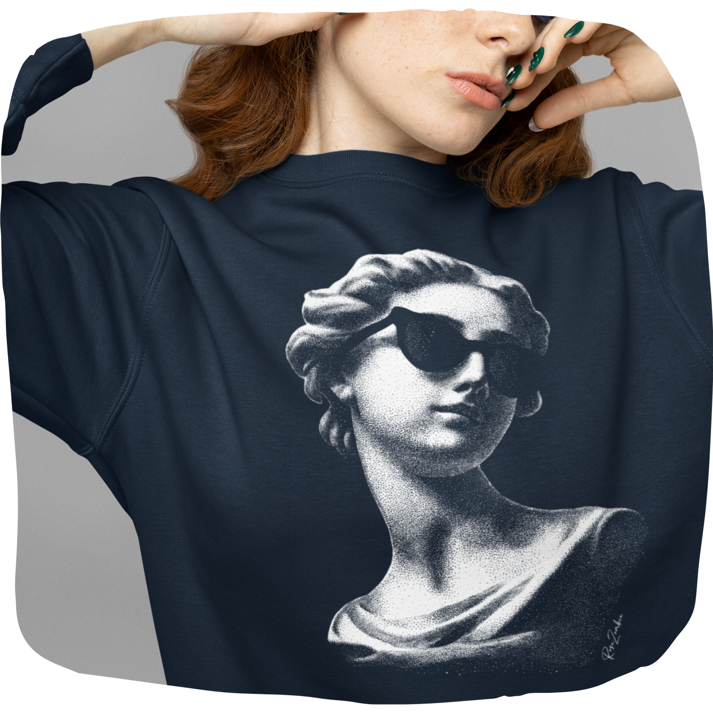 Pull en coton bio – Buste antique de femme avec lunettes de soleil