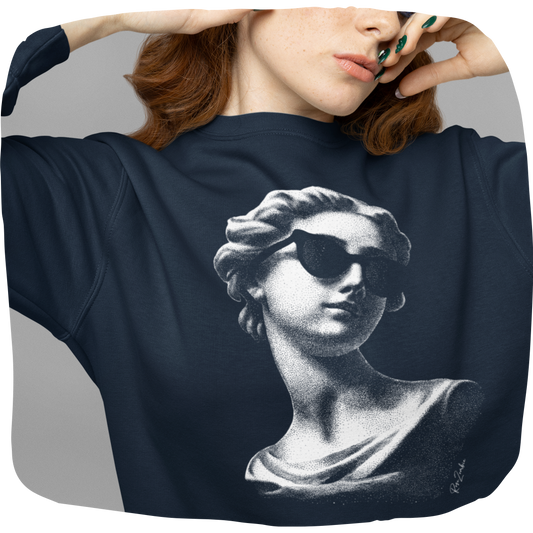 Pull en coton bio – Buste antique de femme avec lunettes de soleil