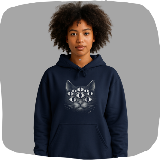 Sweat à capuche en coton durable – Chat psychédélique à 8 yeux