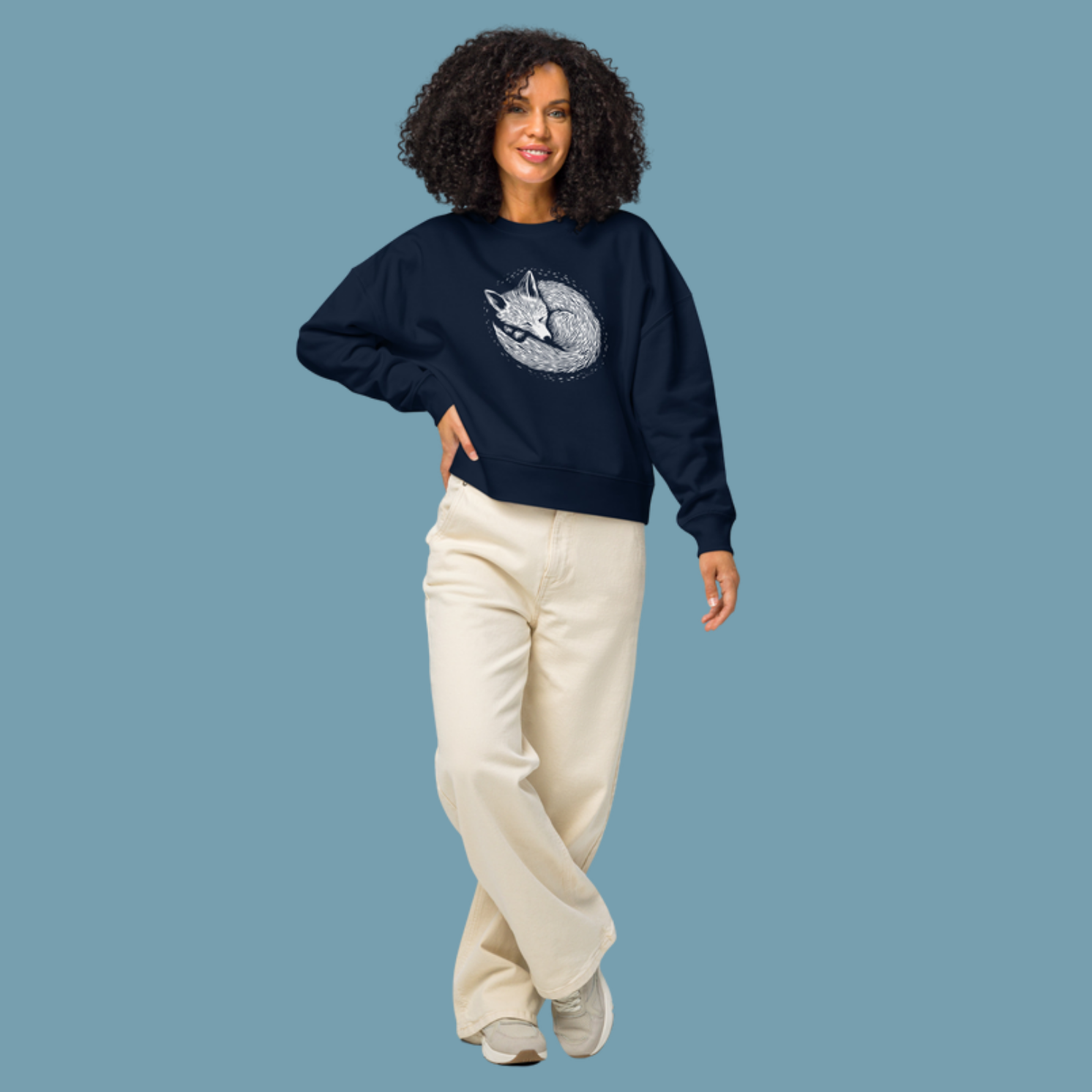Pull court  en coton bio Foxy - Motif de renard - rose zombie