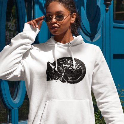 Sweatshirt à capuche en coton bio – Chat endormi en style sérigraphie