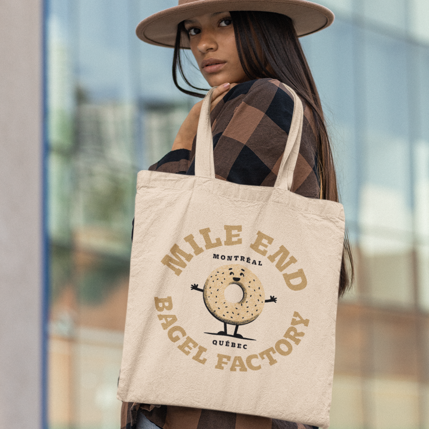 Sac tote en coton bio  - Imprimé bagel souvenir de Montréal