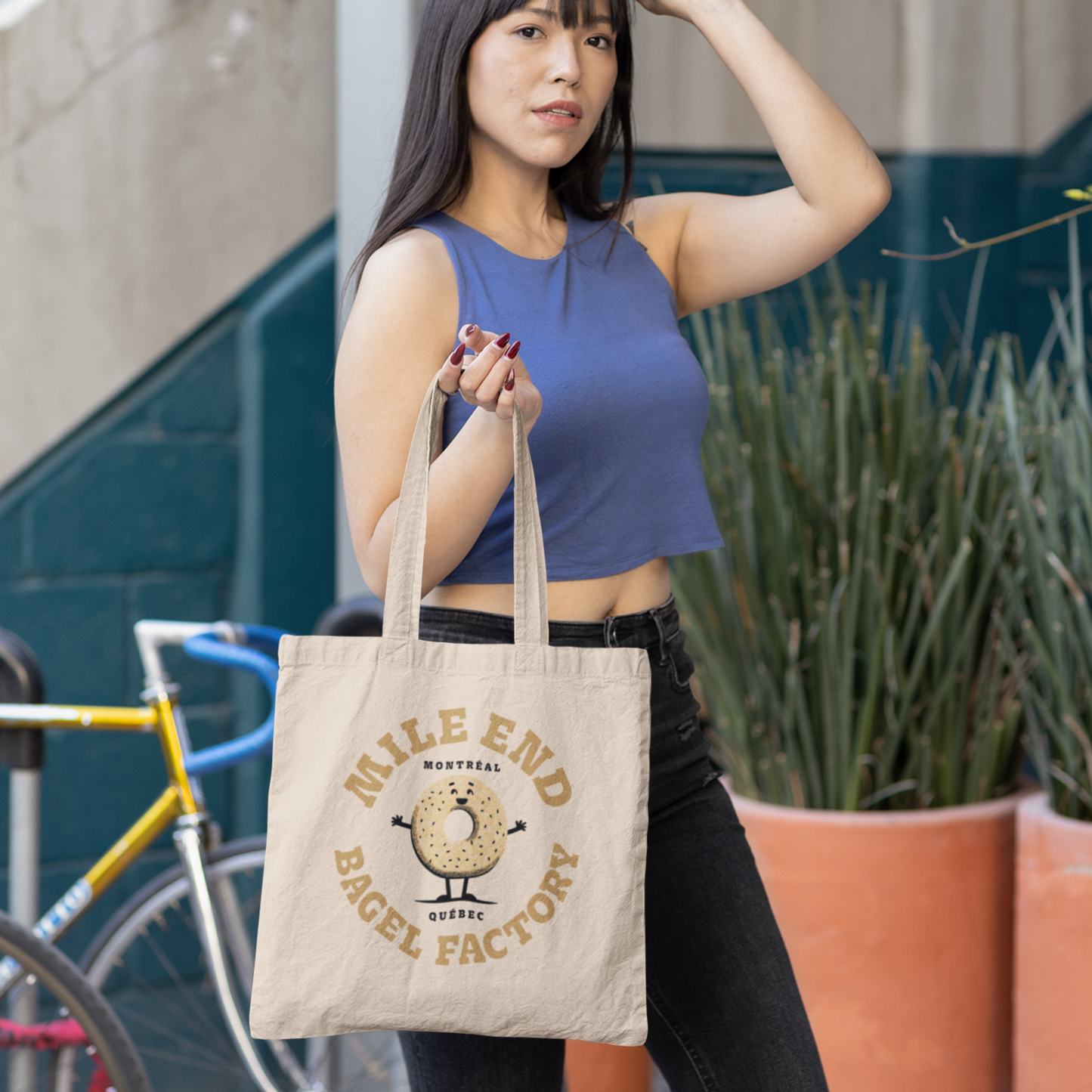 Sac tote en coton bio  - Imprimé bagel souvenir de Montréal