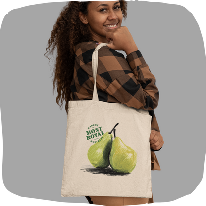 Sac tote beige en coton bio – Design de poires Marché Mont-Royal
