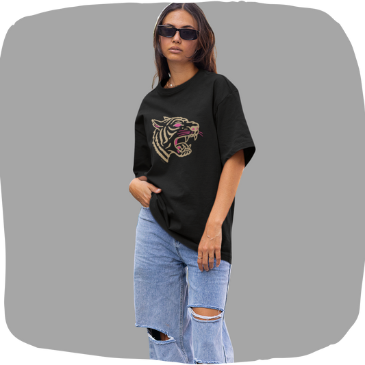 T-shirt oversized noir en coton bio – Motif de tête de tigre sauvage