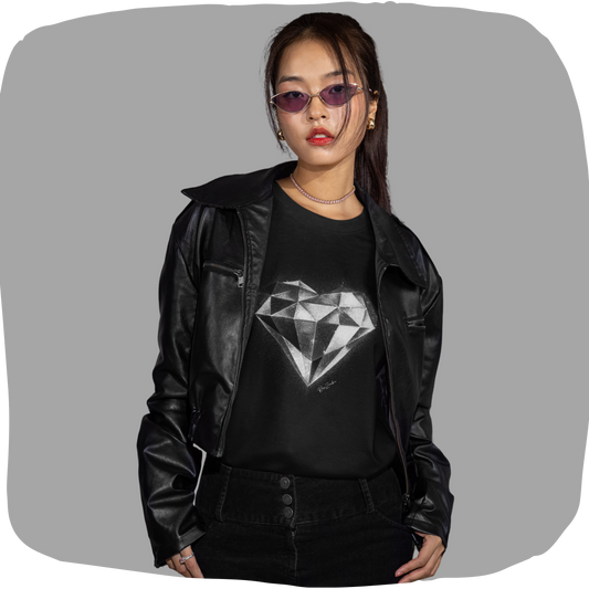 T-shirt oversized noir – Motif de cœur en diamant