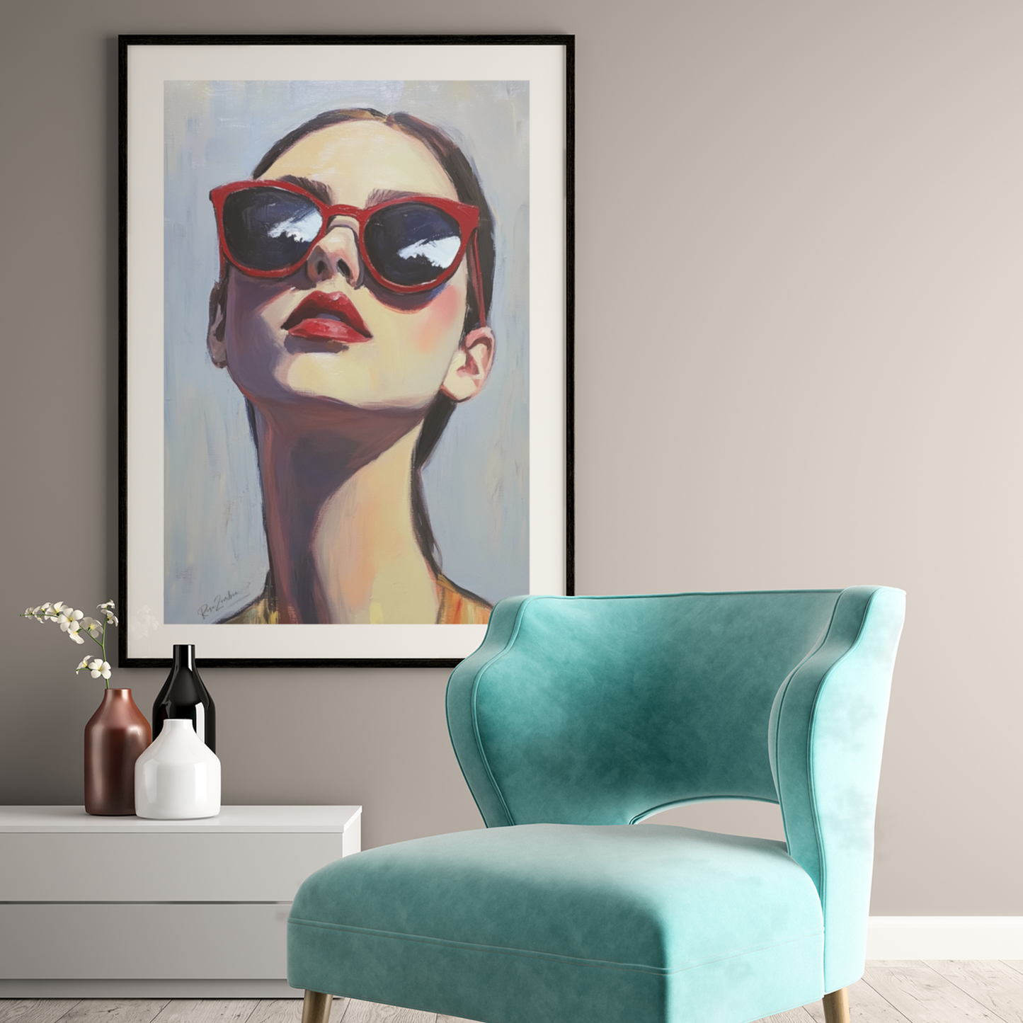Póster impreso de estilo pictórico de una mujer joven.
