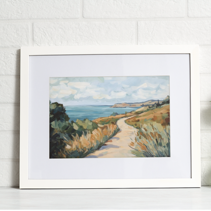 Póster ecológico impreso en estilo pintura: Paisaje costero