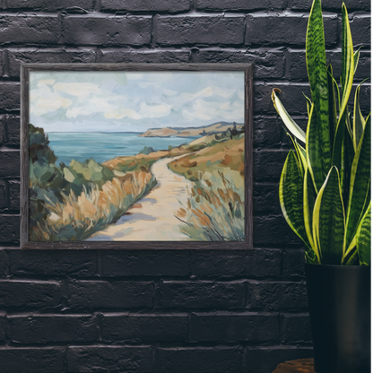 Póster ecológico impreso en estilo pintura: Paisaje costero
